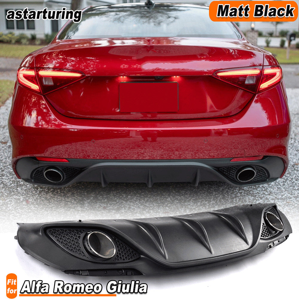Fit for Alfa Romeo Giulia Sedan 17-20 Rear Bumper Diffuser Lip With Exhaust Tips