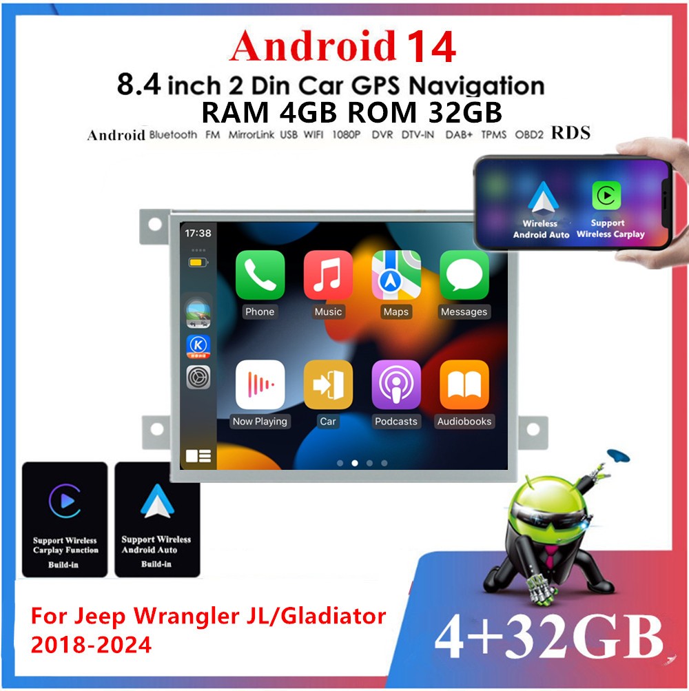 8.4Android 14 Carplay 4GB 32GB Car Radio GPS Navigation for Jeep for Wrangler JL