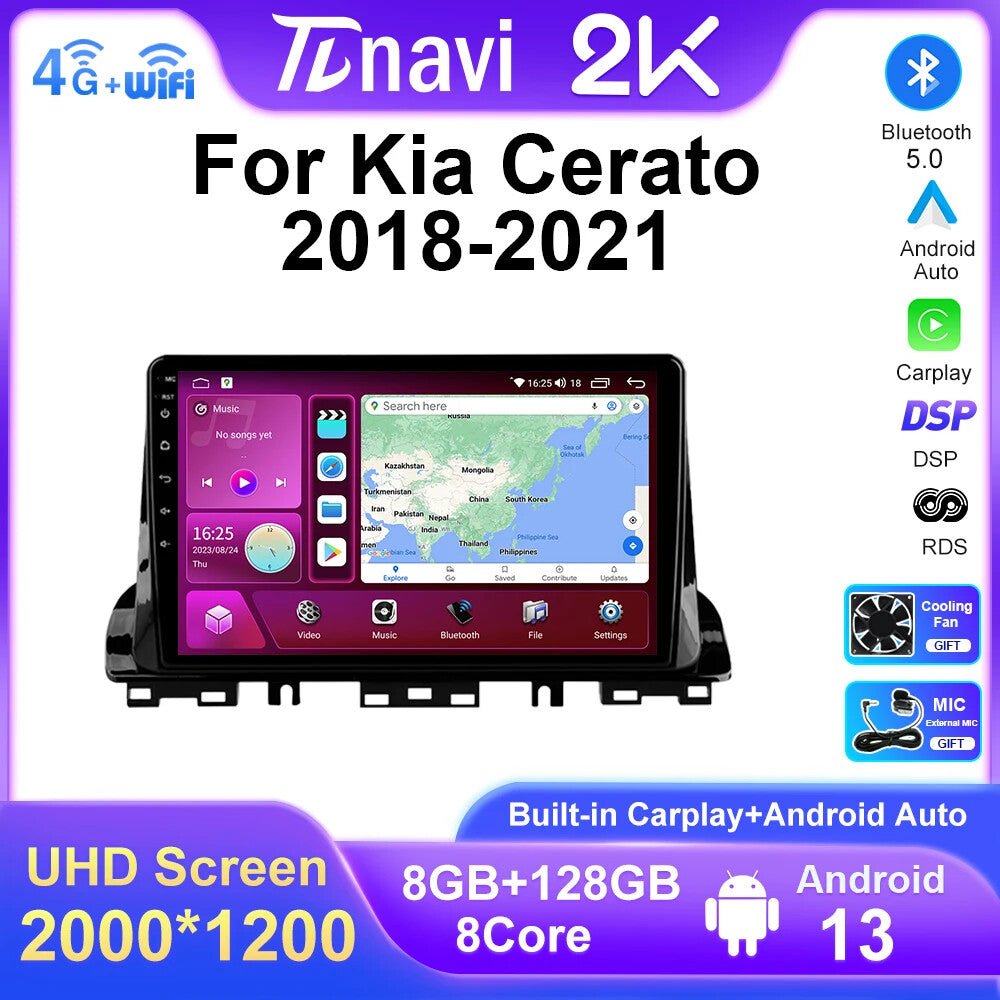 for KIA CERATO 2018-2021 Android Car Stereo Radio CarPlay GPS Multimedia Player