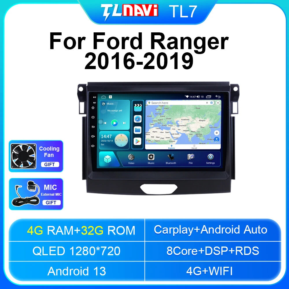 for Ford Ranger 2016-2019 GPS Navigation CarPlay Car Stereo Radio Player Screen