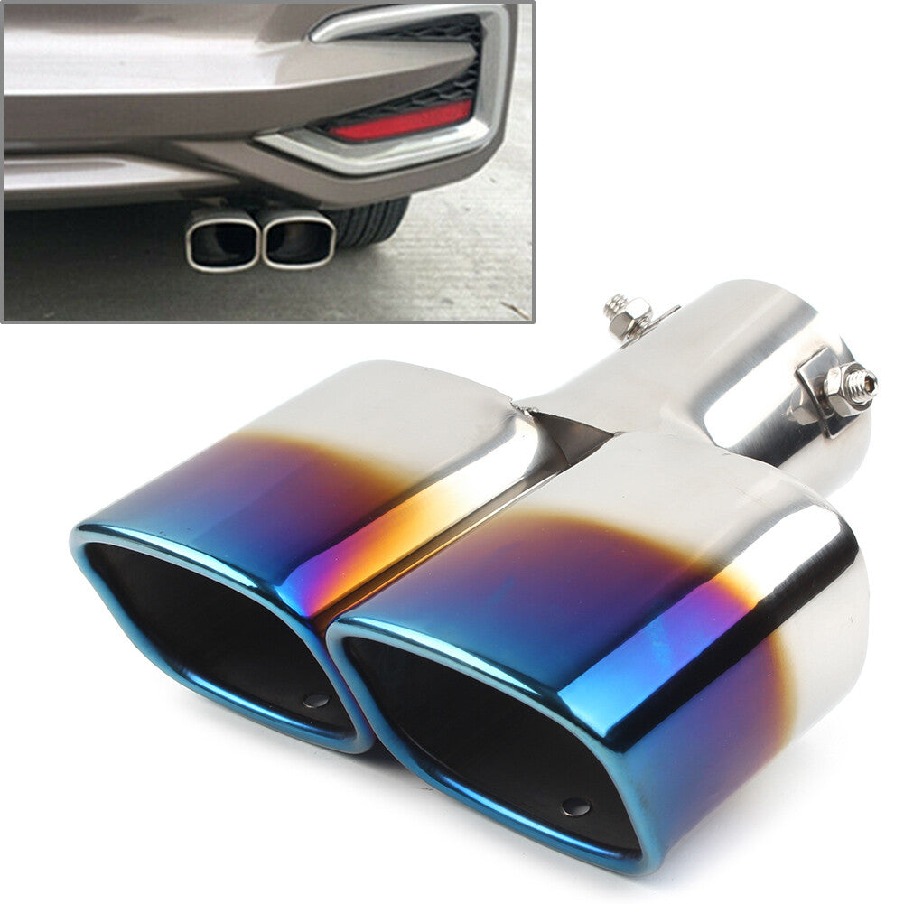 Rear Dual Exhaust Pipe Car Tail Muffler Tip Throat Tailpipe Stainless Steel Blue