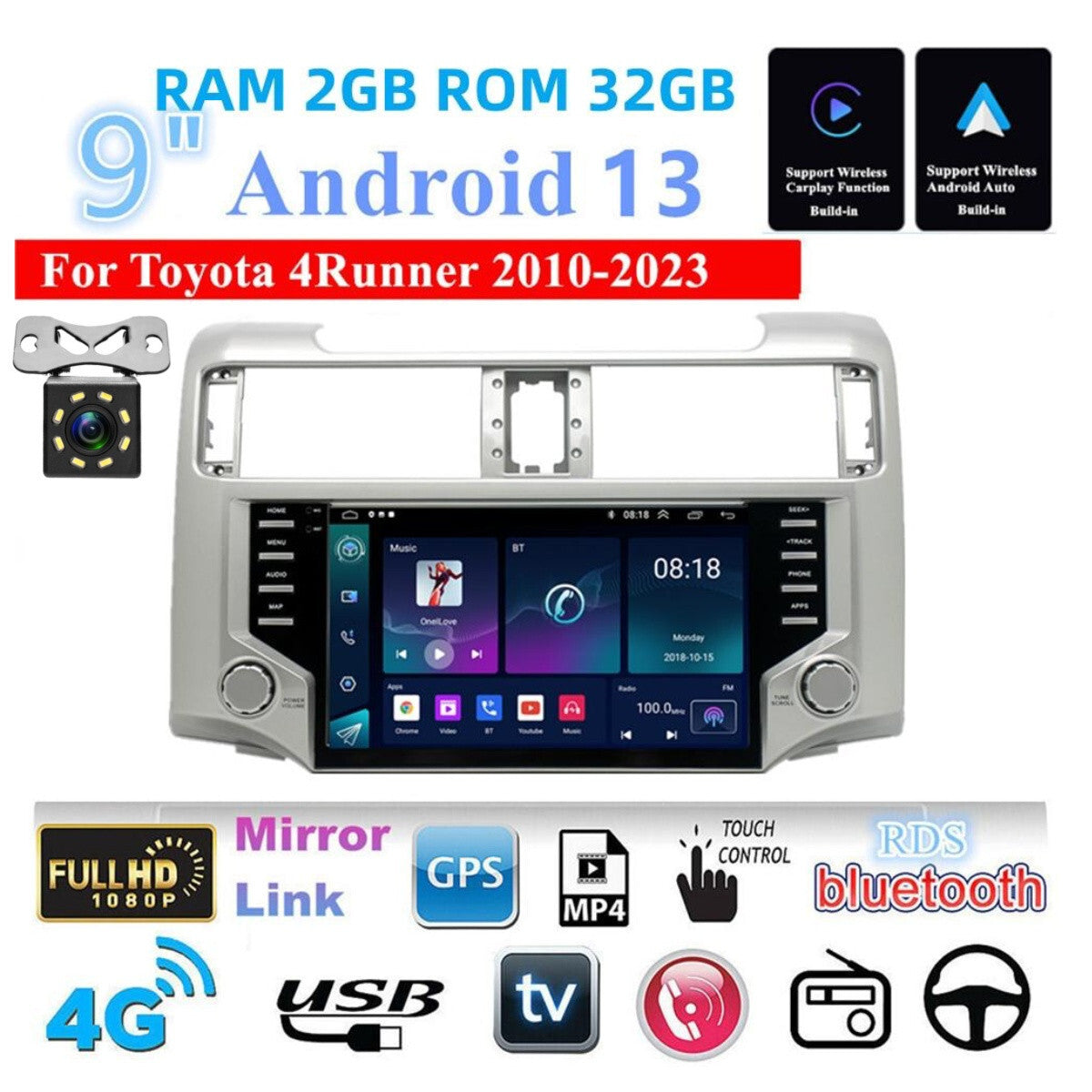 9in Android Car Radio Multimedia Player Stereo Fit for Toyota 4Runner 2010-2023