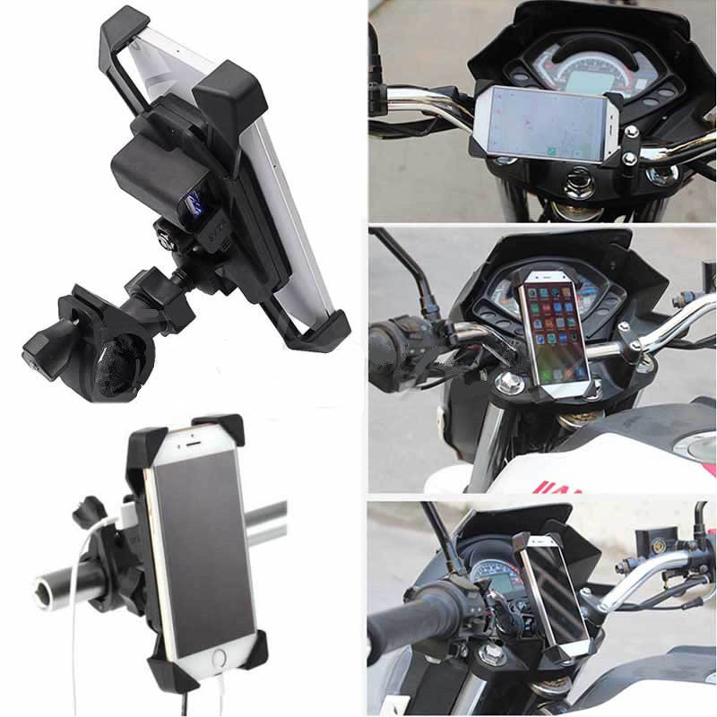 Universal 3.5-7 Screen Phone GPS Mount Holder USB Charger Motorcycle Handlebars