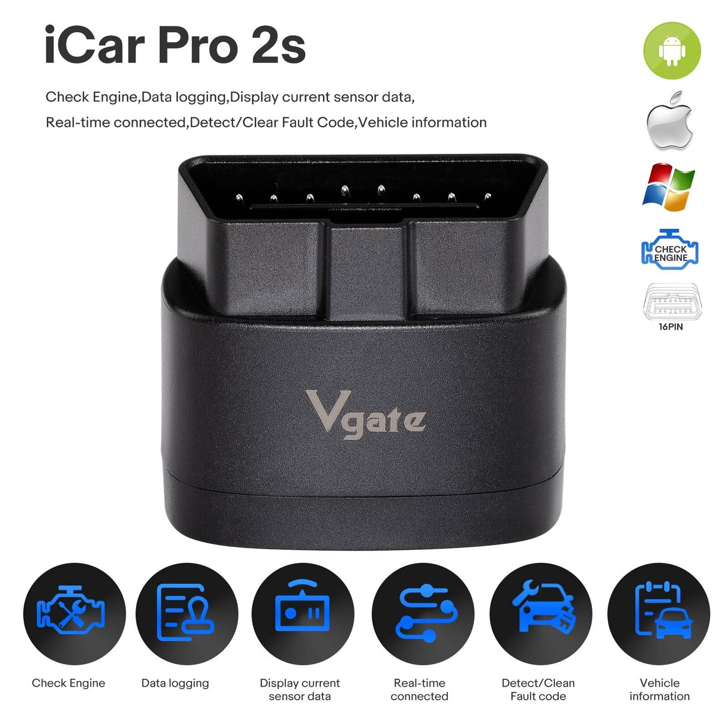 Vgate iCar Pro 2S OBD2 Scanner Bluetooth IphoneAndroid Car Code Reader