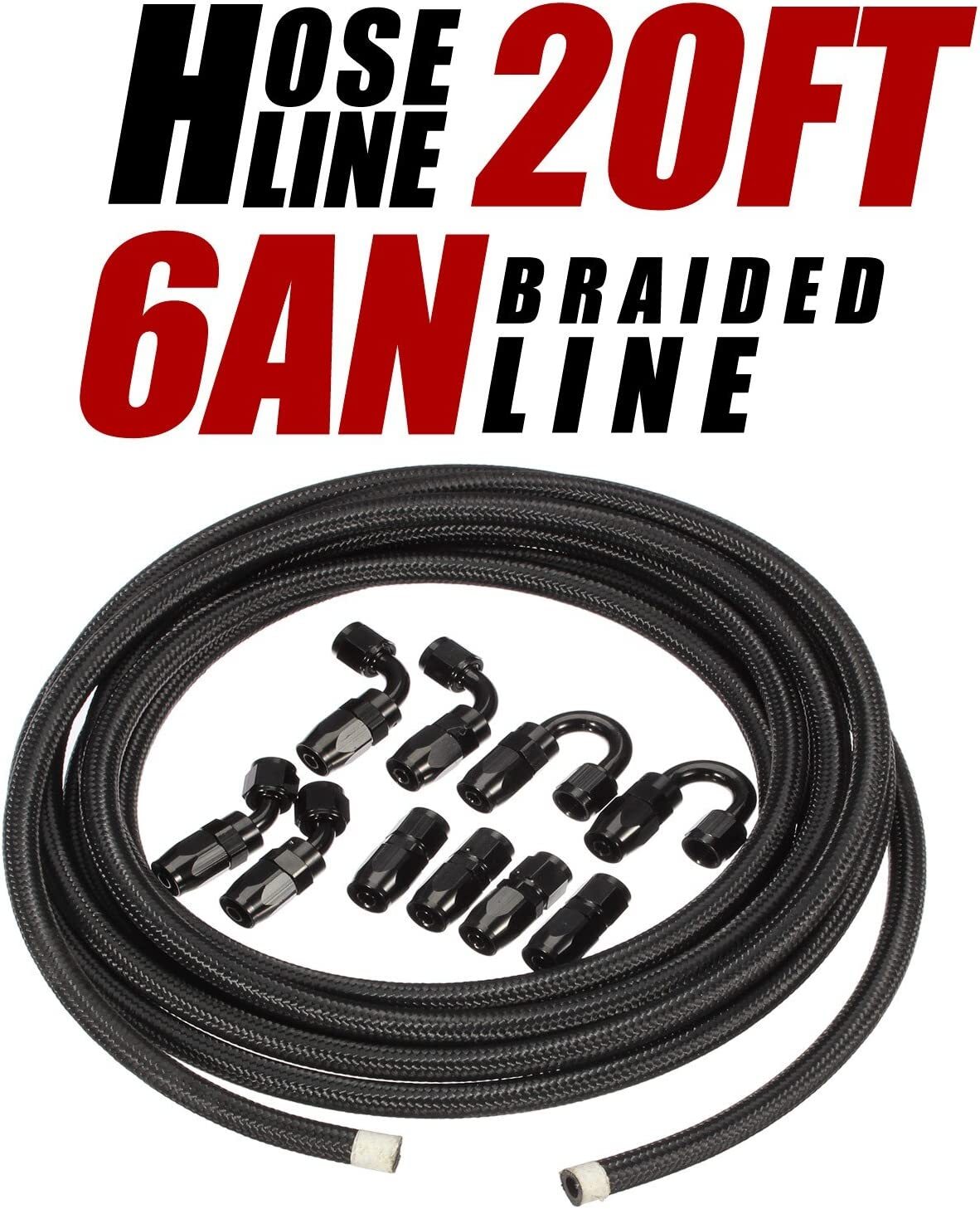 20ft 6AN AN6 Nylon Braided Fuel Hose Fittings for +6AN Fuel Hose Connector Kits