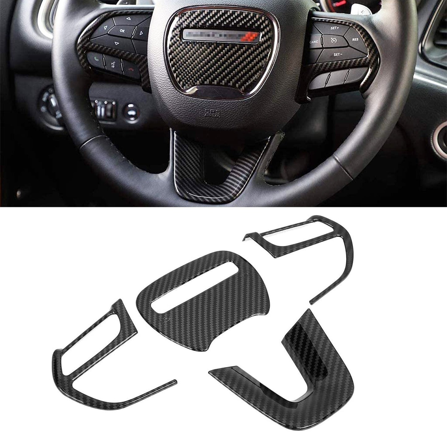 Carbon Fiber Steering Wheel Cover Trim for 15+ for Dodge for Challenger ,Charger,Durango