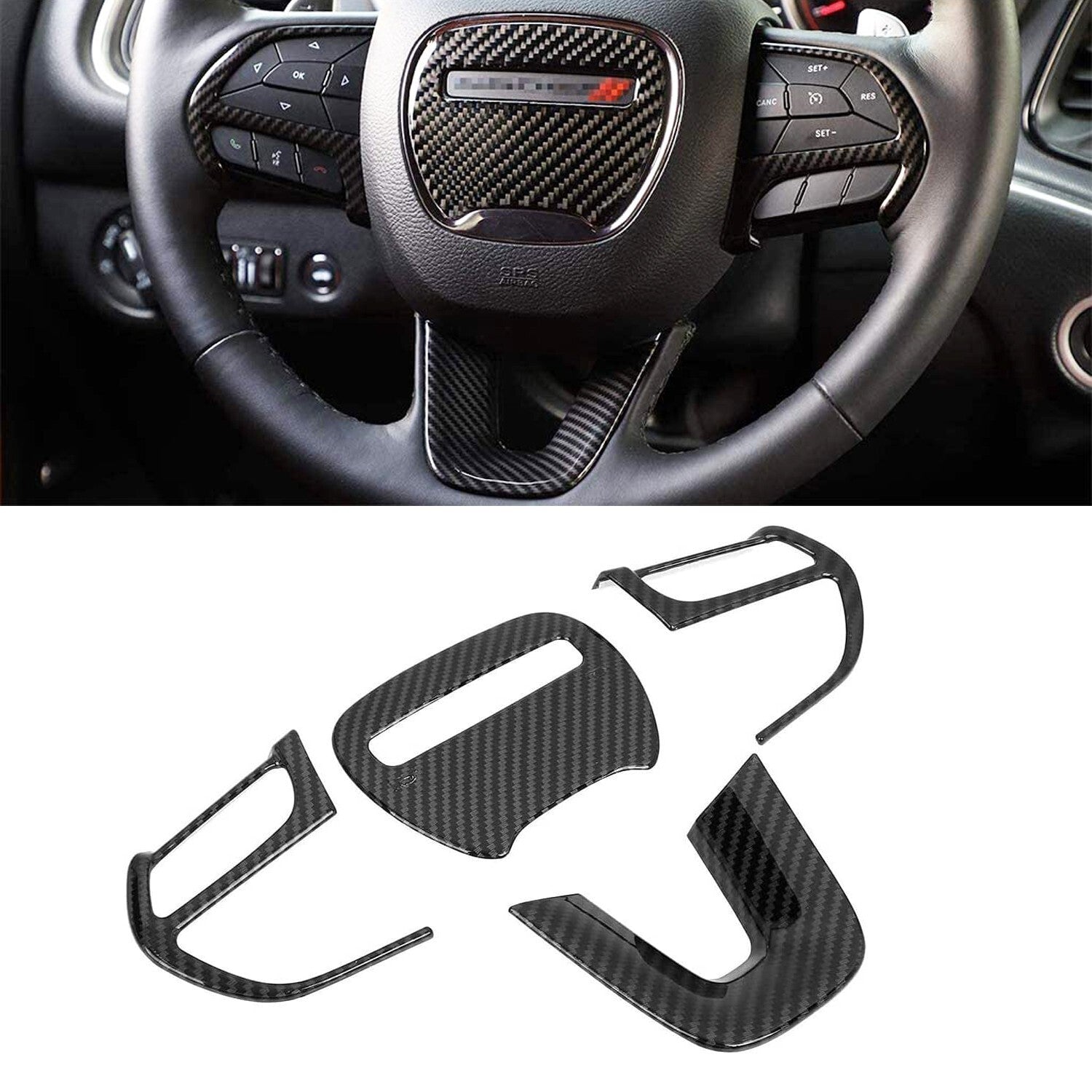 Carbon Fiber Steering Wheel Cover Trim for 15+ for Dodge for Challenger ,Charger,Durango