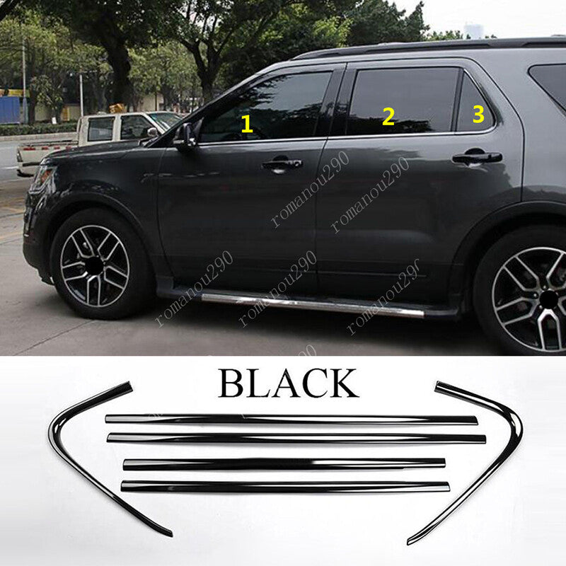 6p for Ford Explorer 2011-19 Stainless Black Bottom Window Frame Sill Trim Cover