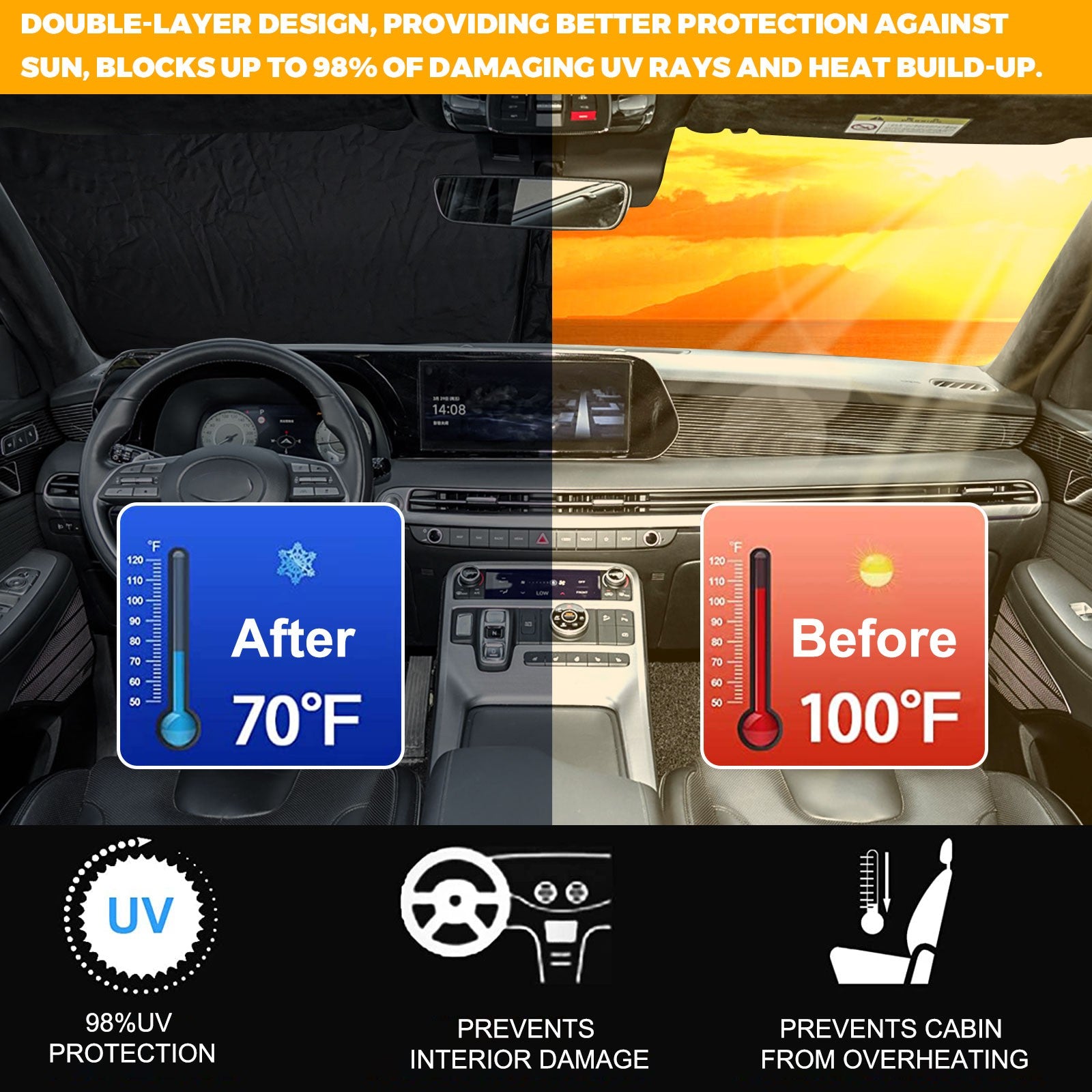 for Hyundai Palisade 2020-2025 Windshield Sun Cover Foldable Sunshade Blocks UV