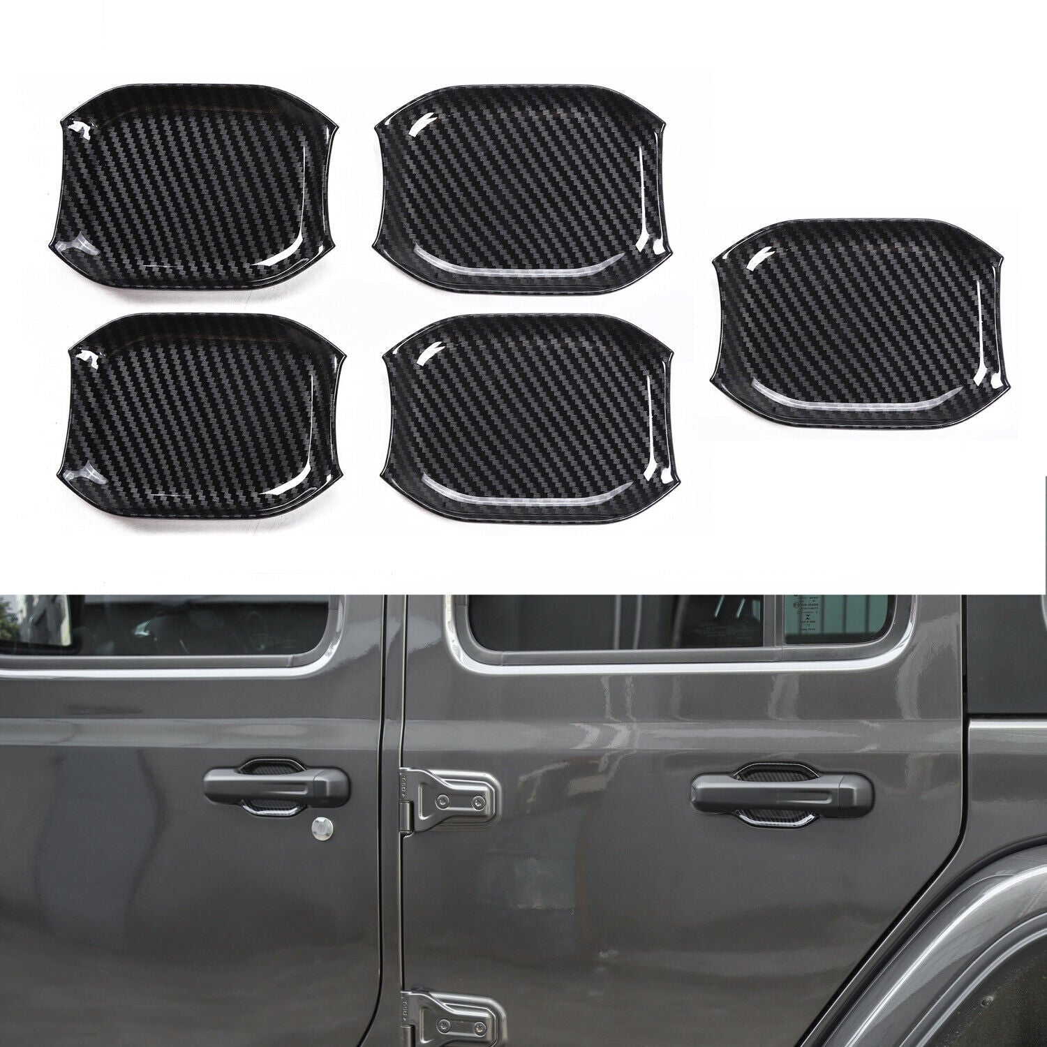 Outdoor Door Handle Bowl Cover Trim for Jeep for Wrangler JL 2018-2020 Carbon Fiber