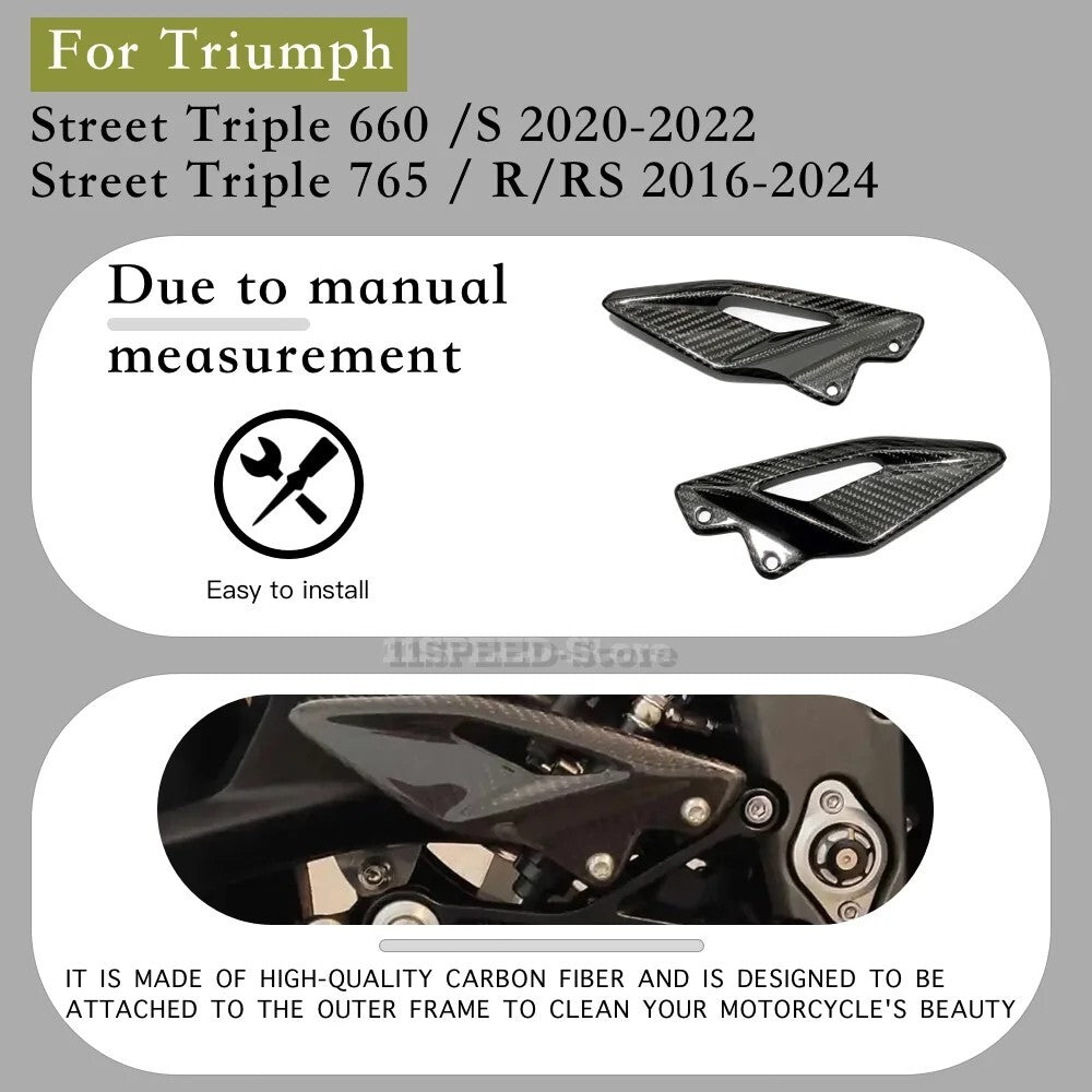 For Street Triple 765RS 2017-2024 Carbon Fiber Footpeg Footrest Heel Plate Guard