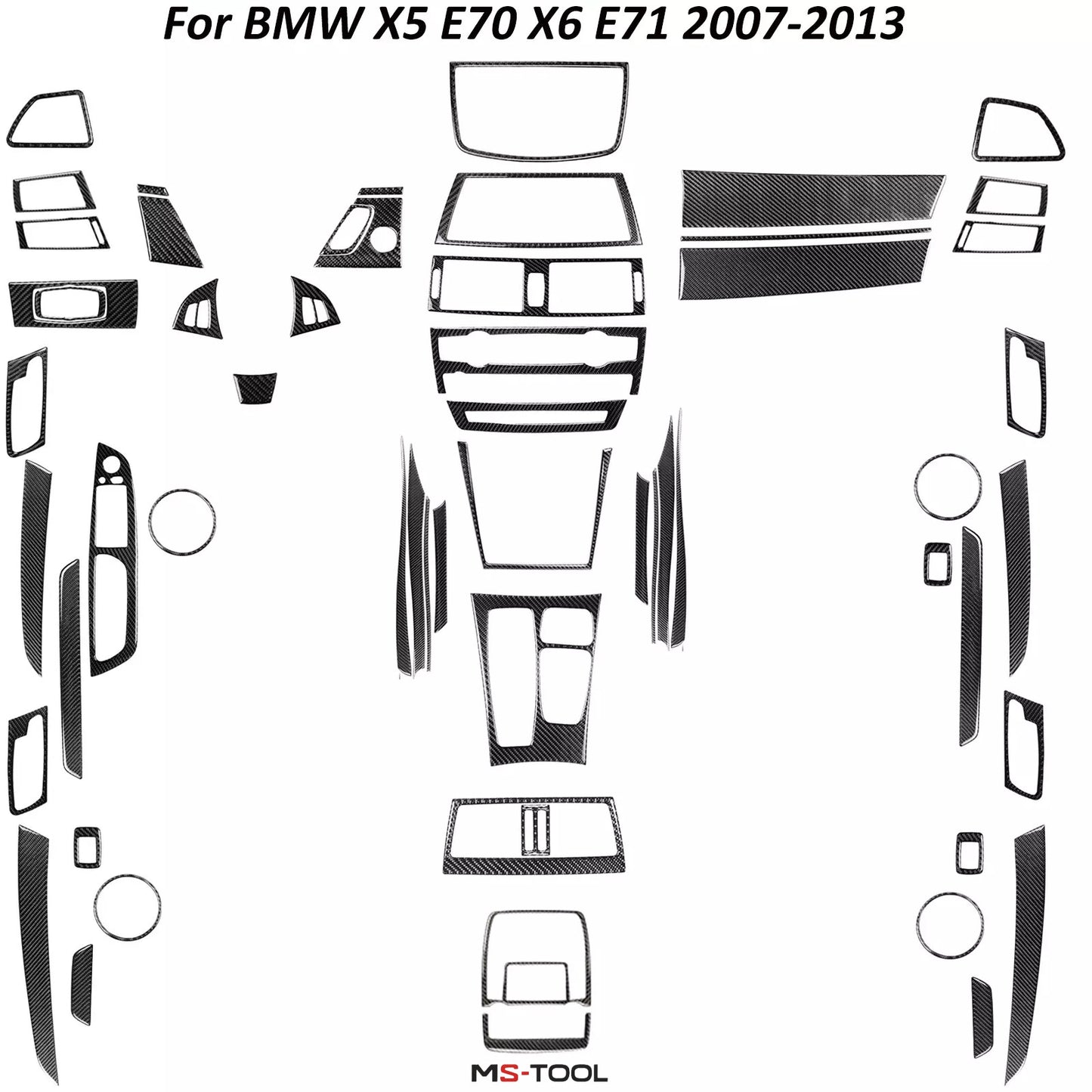70Pcs Carbon Fiber Kits Full Interior Cover Trim for BMW X5 E70 X6 E71 2007-2013