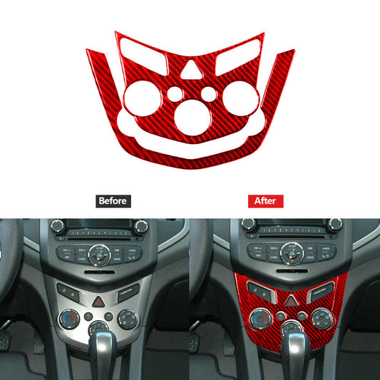 Red Carbon Fiber Climate Control Panel Cover Trim for Chevrolet Sonic 2012-2016