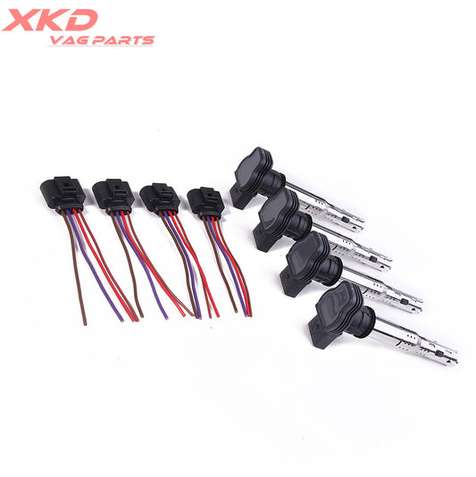 4-piece ignition coil + plug kit suitable for Volkswagen CC, for Golf , for Jetta Eos, for Passat , for Tiguan , for Audi A4, A6