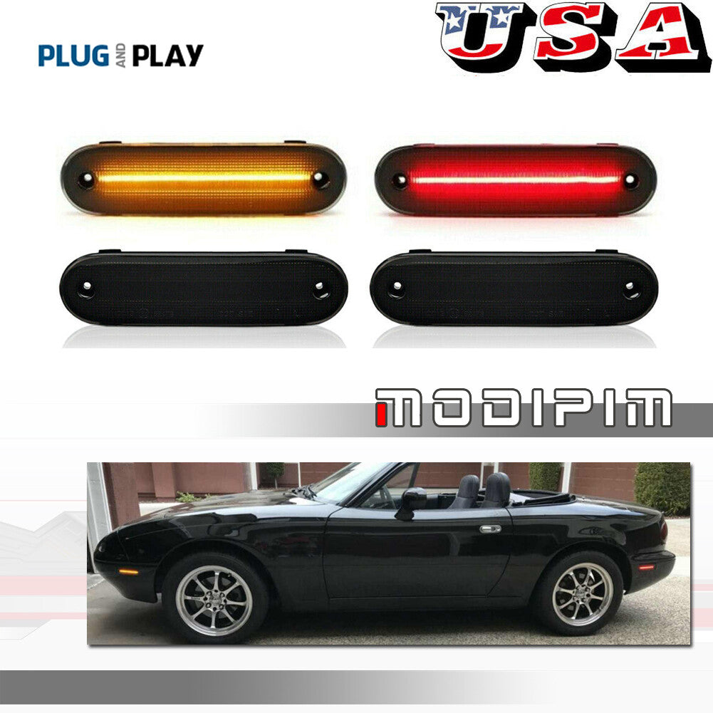 4-Pack Smoked LED Side Marker Lights for Front and Rear Lenses Suitable for MAZDA MX-5 MIATA 1990-2005