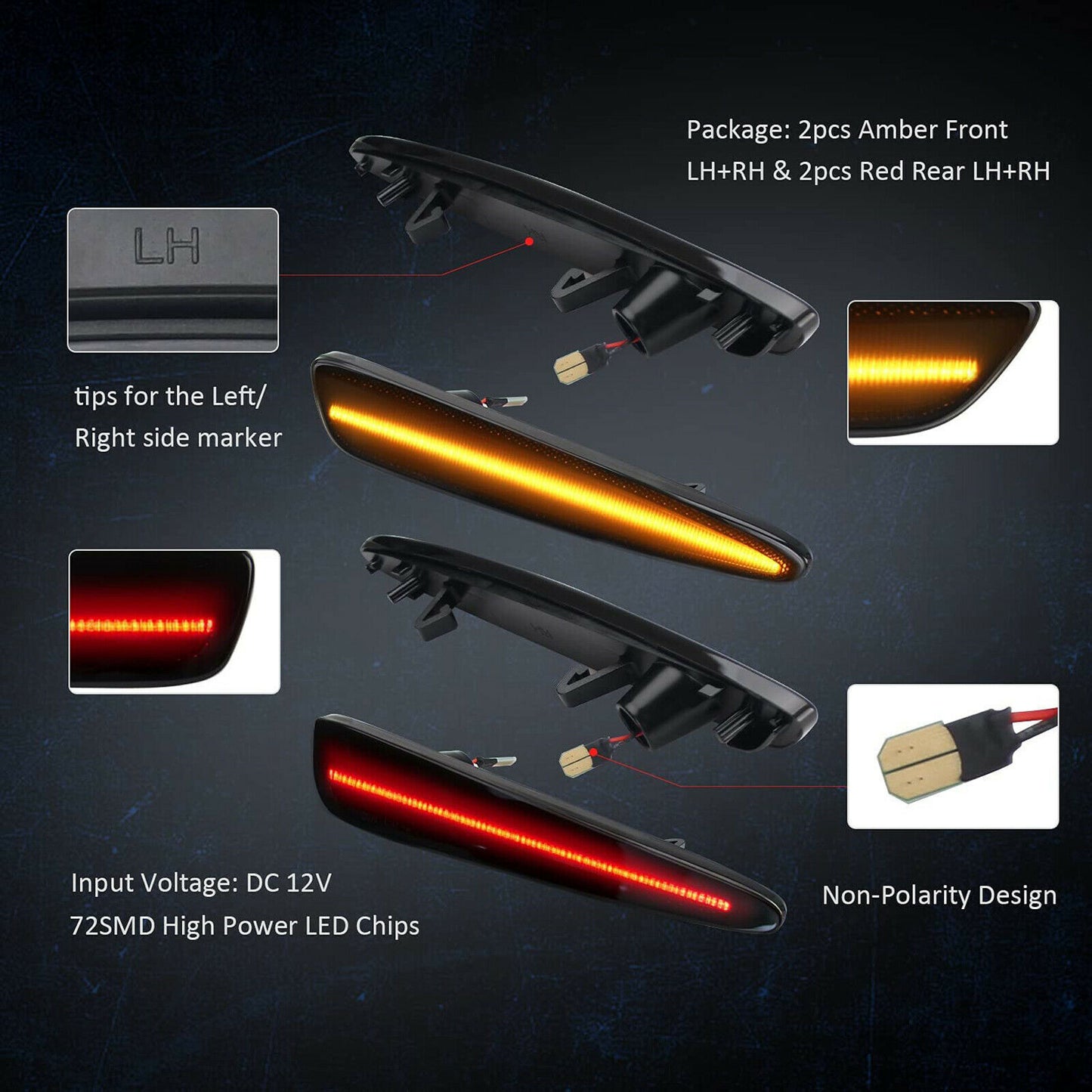 Front, rear, left, and right marker light set for 2005-13 for Chevrolet for Corvette C6