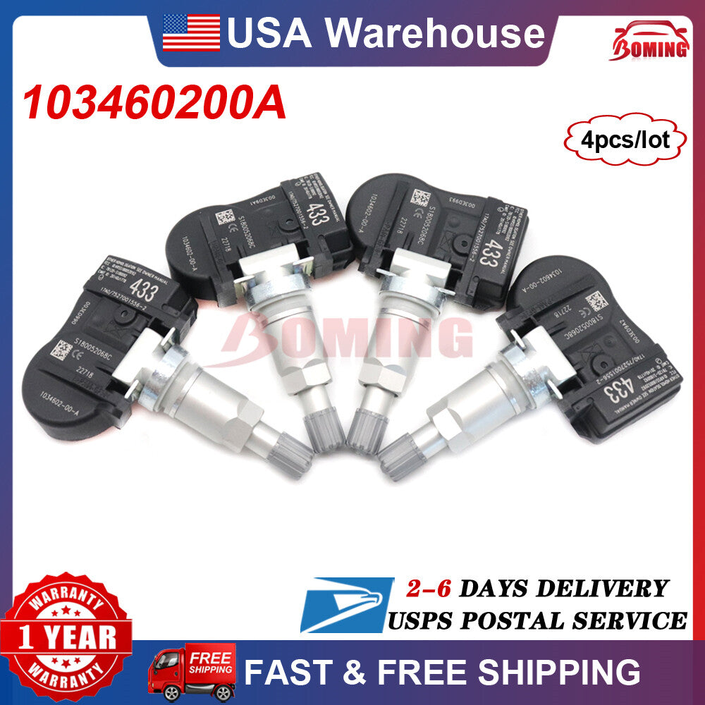 4-pack of new 103460200A tire pressure sensors 433MHz TPMS, suitable for Tesla Model 3 S X