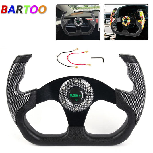 Universal 6 Hole 13/325mm Flat Drift Racing Steering Wheel U-Shape Horn Button