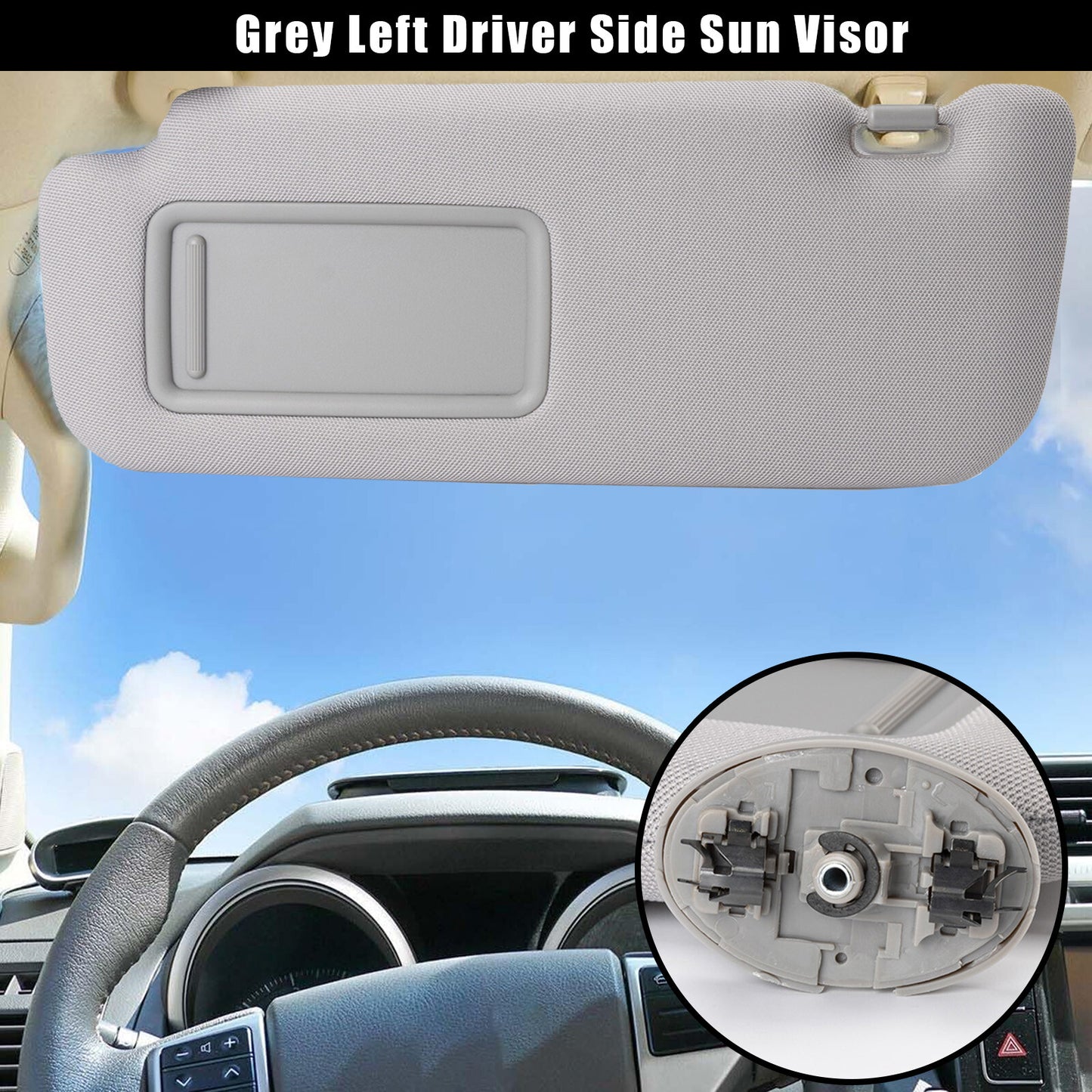 Gray sun visor with mirror on the left driver's side, model number 74320-02711-E0, suitable for Toyota for Corolla , 09-13.