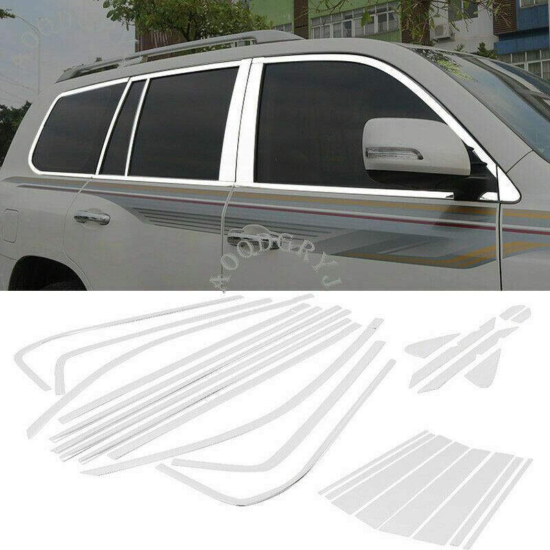 Chrome Stainless Full Window Frame Sill Trim Cover for Toyota for Land Cruiser 08-21