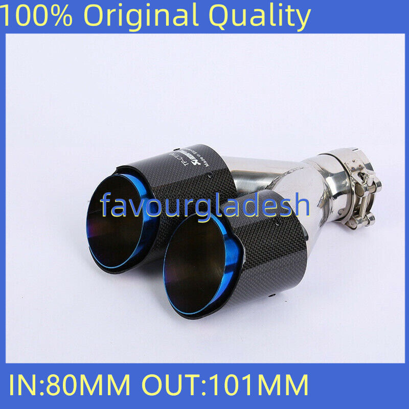 1X Universal Akrapovic Glossy Blue Carbon Fiber Dual Exhaust Tip ID:3.1'' OD:4.0