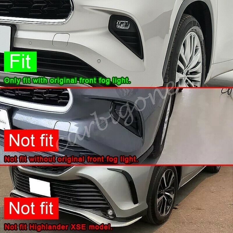 Black Look Front Rear Fog Light Cover Bumper Trims for Toyota Highlander 2020-24
