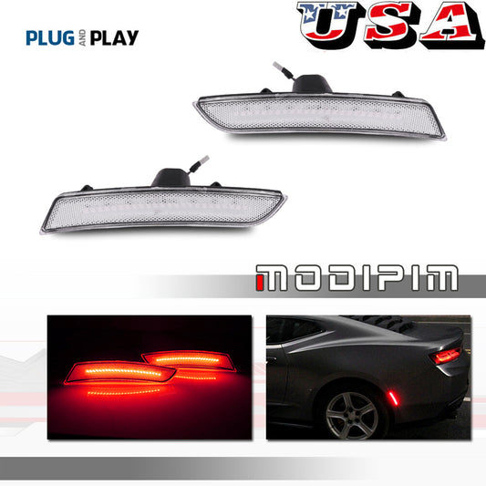 2-Pack Transparent Lens Red LED Rear Side Marker Lights for 2016-2023 for Chevrolet Camaro
