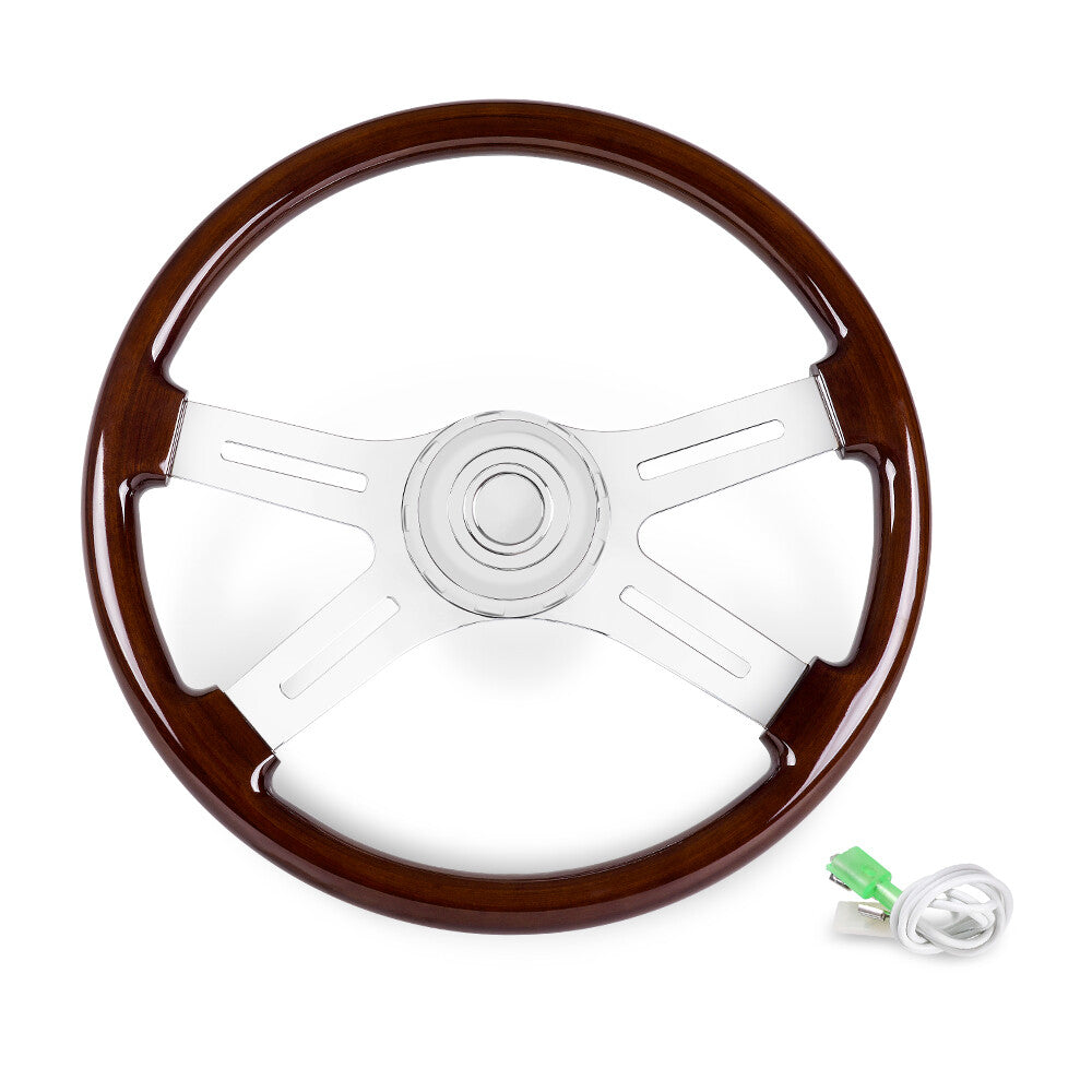4 Spoke Steering Wheel 18IN Wood for Freightliner , for Kenworth , for Peterbilt , for Volvo