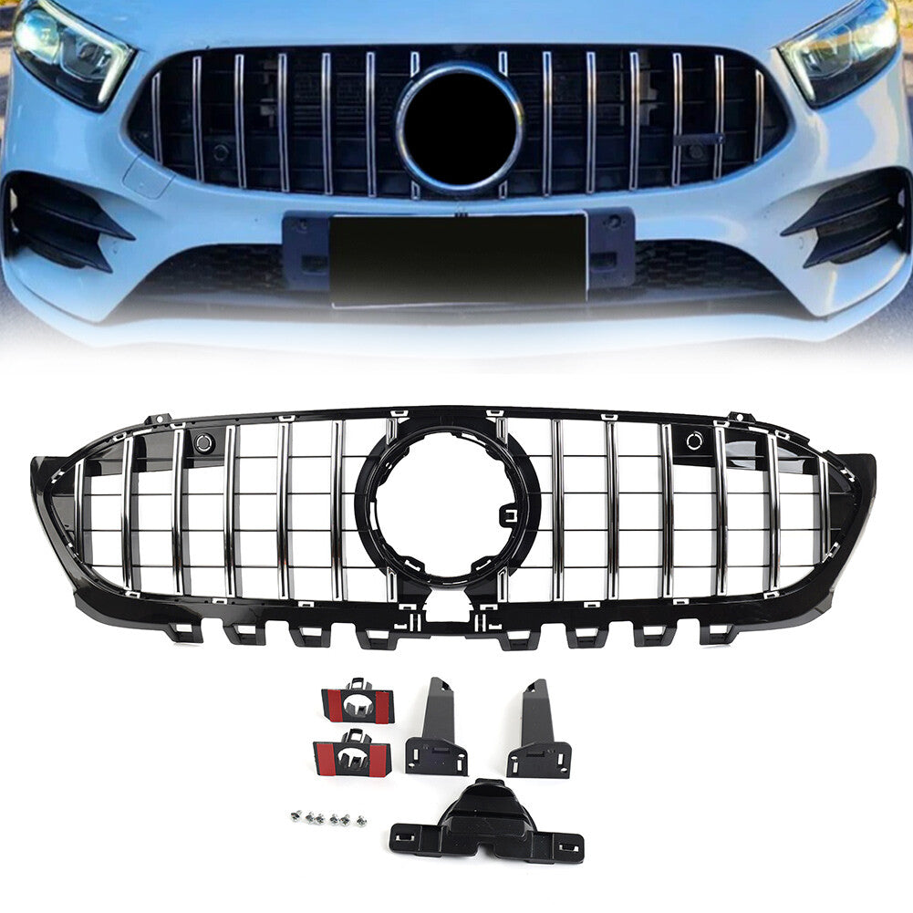 GTR Style Front Bumper Hood Radiator Grille Silver for Benz A Class 2019-2023
