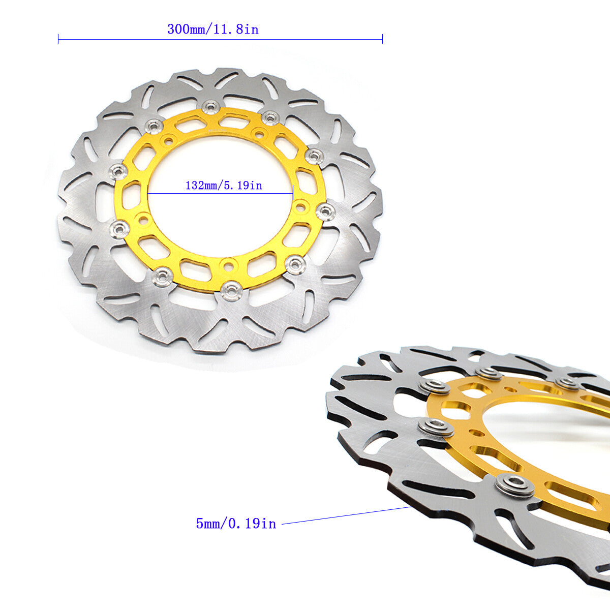 Gold front and rear brake rotor discs for Yamaha YZF R15 motorcycles (2013-2021/2020-)