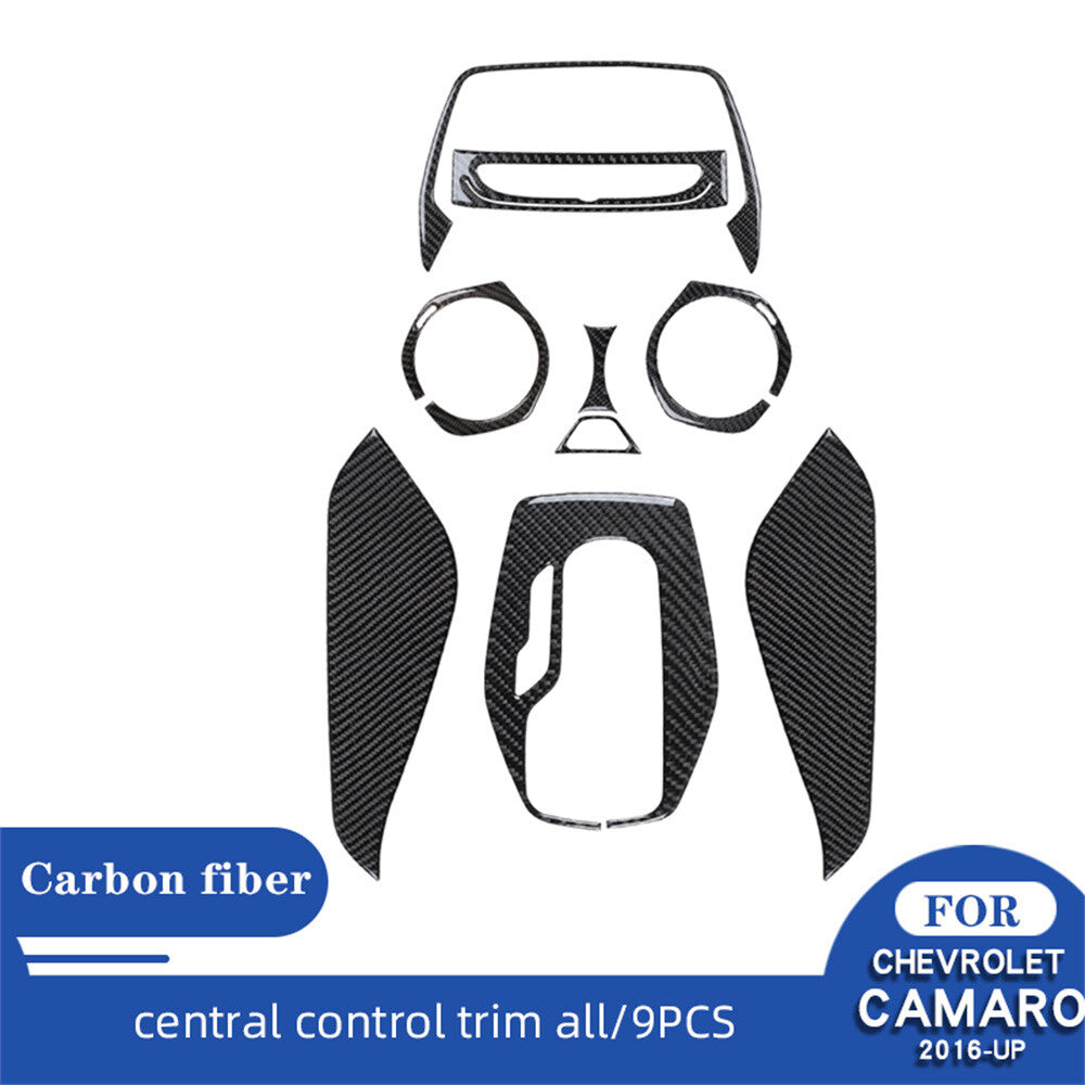 9Pcs Carbon Fiber Central Control Set Decor Trim Kit for Chevrolet Camaro 2016+