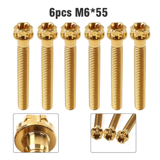 6pcs Bolts Torx Head Flange Screws M6x55mm Gold For Motorcycle Bike
