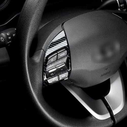 for Hyundai Kona 2018-2022 Carbon Fiber Inner Steering Wheel Button Frame Cover