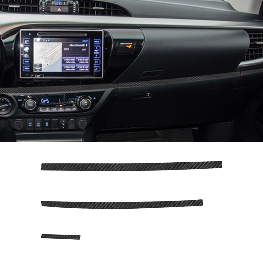 3Pcs Carbon Fiber Dashboard Strips Cover Trim for Toyota Hilux 2015-2021