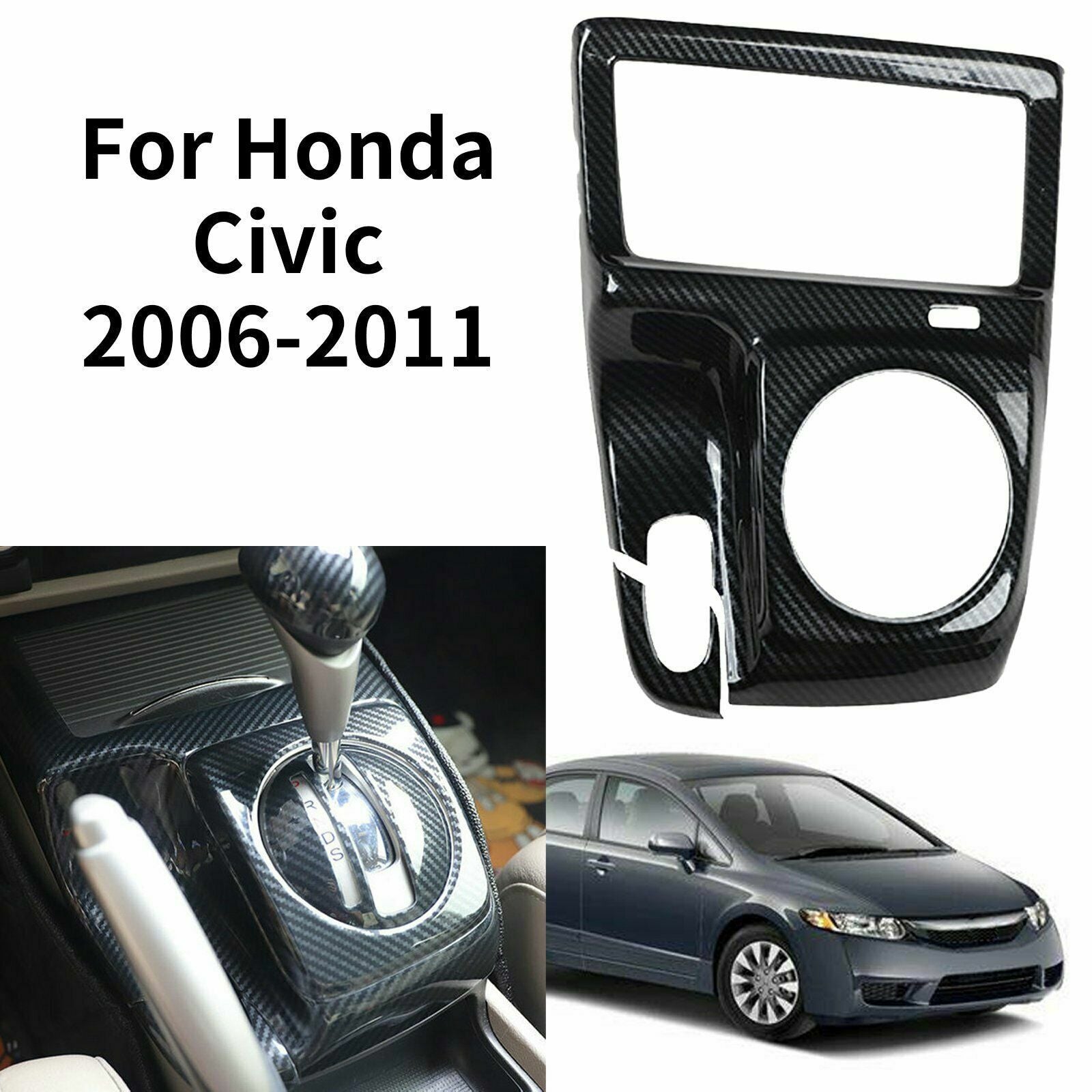 for Honda for Civic 06-11 Carbon Fiber Style Manual Gear Shift Panel Cover Trim AT