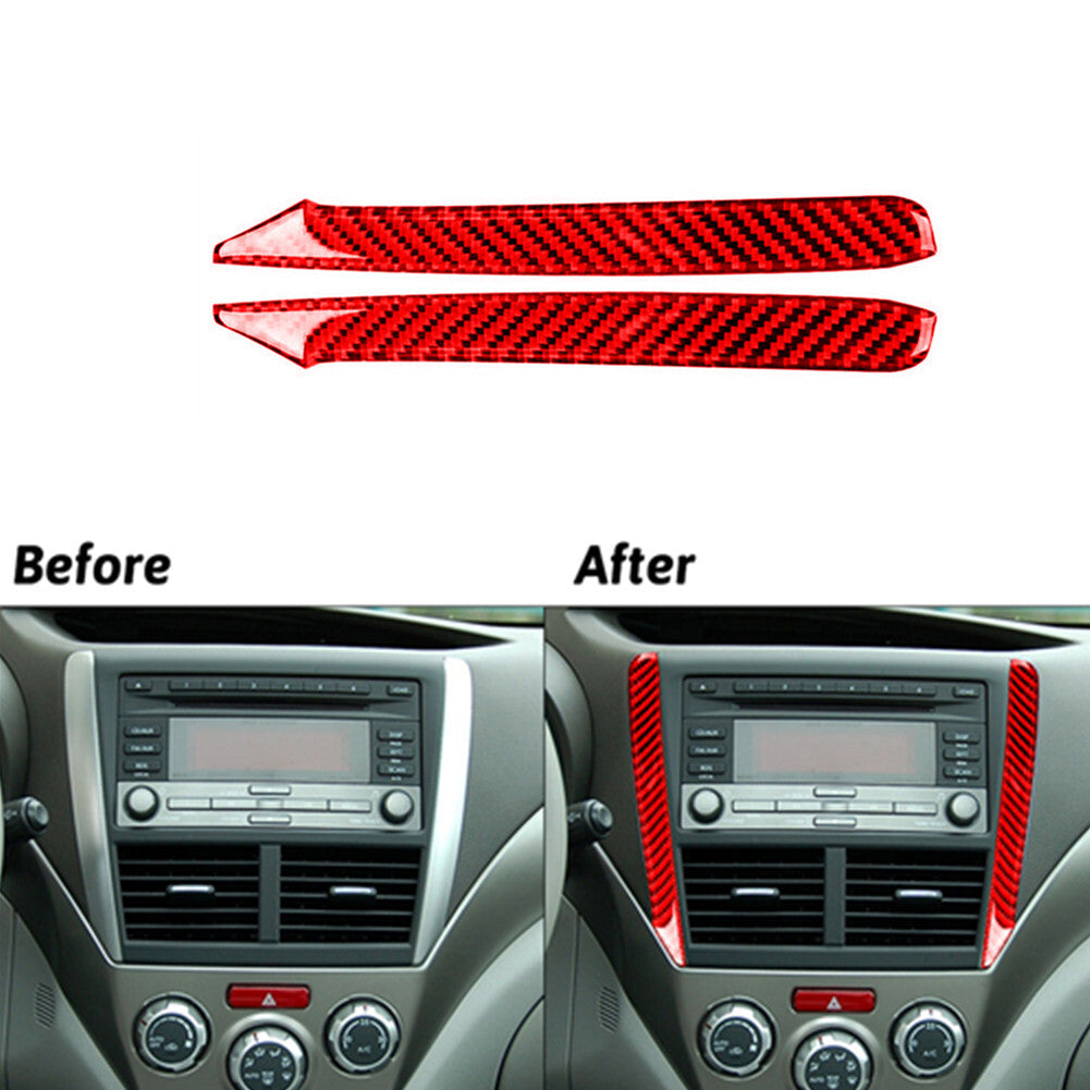 2x Red Carbon Fiber Center Console Side Strip Trim for Subaru Forester 2009-2013
