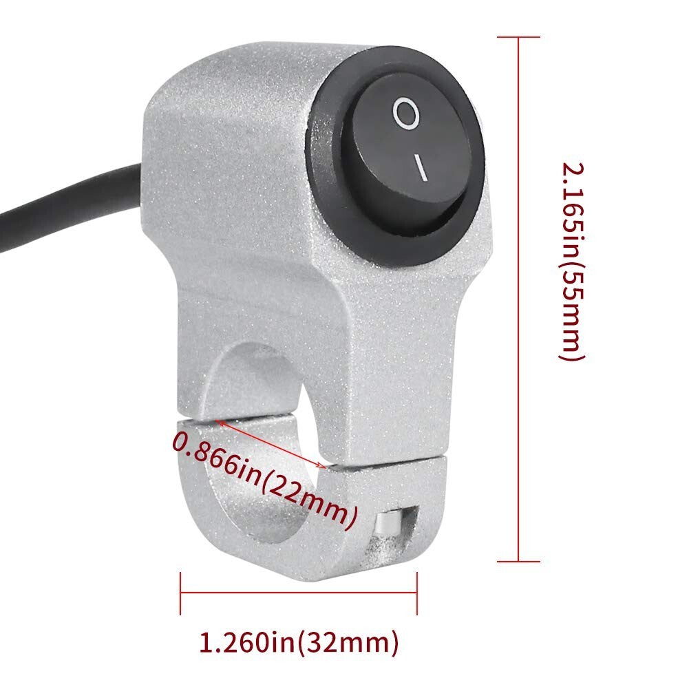 12V Motorcycle On/Off Switch 22mm for Fog Lights Brake Handlebar Switch (Silver)