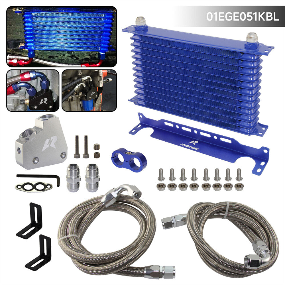 13 Row Engine Oil Cooler Kit+Sandwich Plate adapter For LS1 LS2 LS3+Bracket Blue