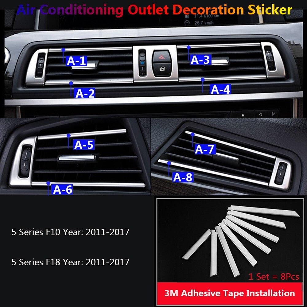 8x Stainless for BMW F10 Car Center Console Air Vent Outlet Cover Trims