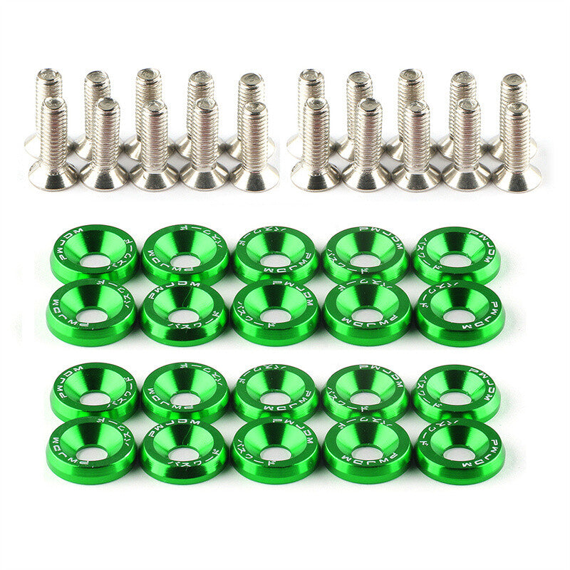 20pcs Green Aluminum JDM Fender Bumper Washer M6 Bolt Engine Bay Dress Up Kit