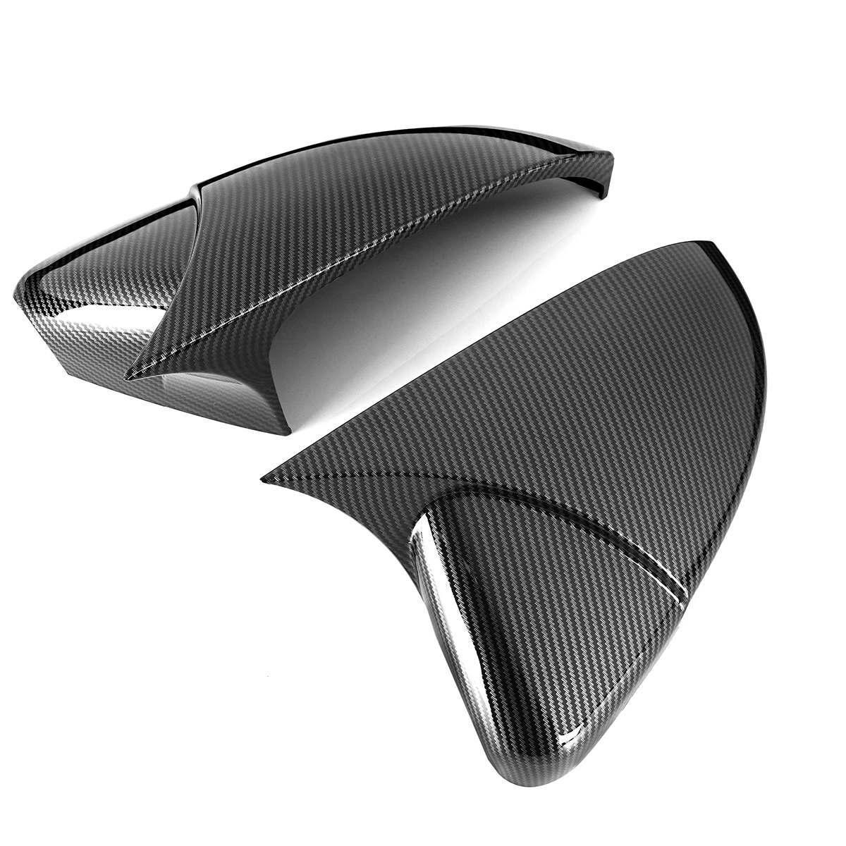 Carbon fiber add-on wing mirror covers are suitable for Volkswagen for Golf MK7, MK7.5, GTI, and GTD models from 2014 to 2019.