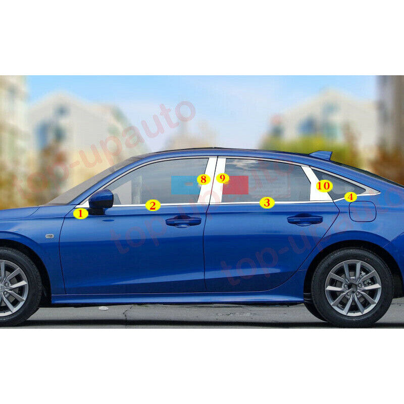 for Honda for Civic 2022-2023 Chrome bottom+Pillar Window Molding Strip Cover Trim
