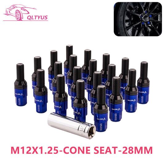 20-pack 28mm M12x1.25 wheel lug bolts, tapered for seat studs for Jeep , for Chrysler , and for Dodge blue