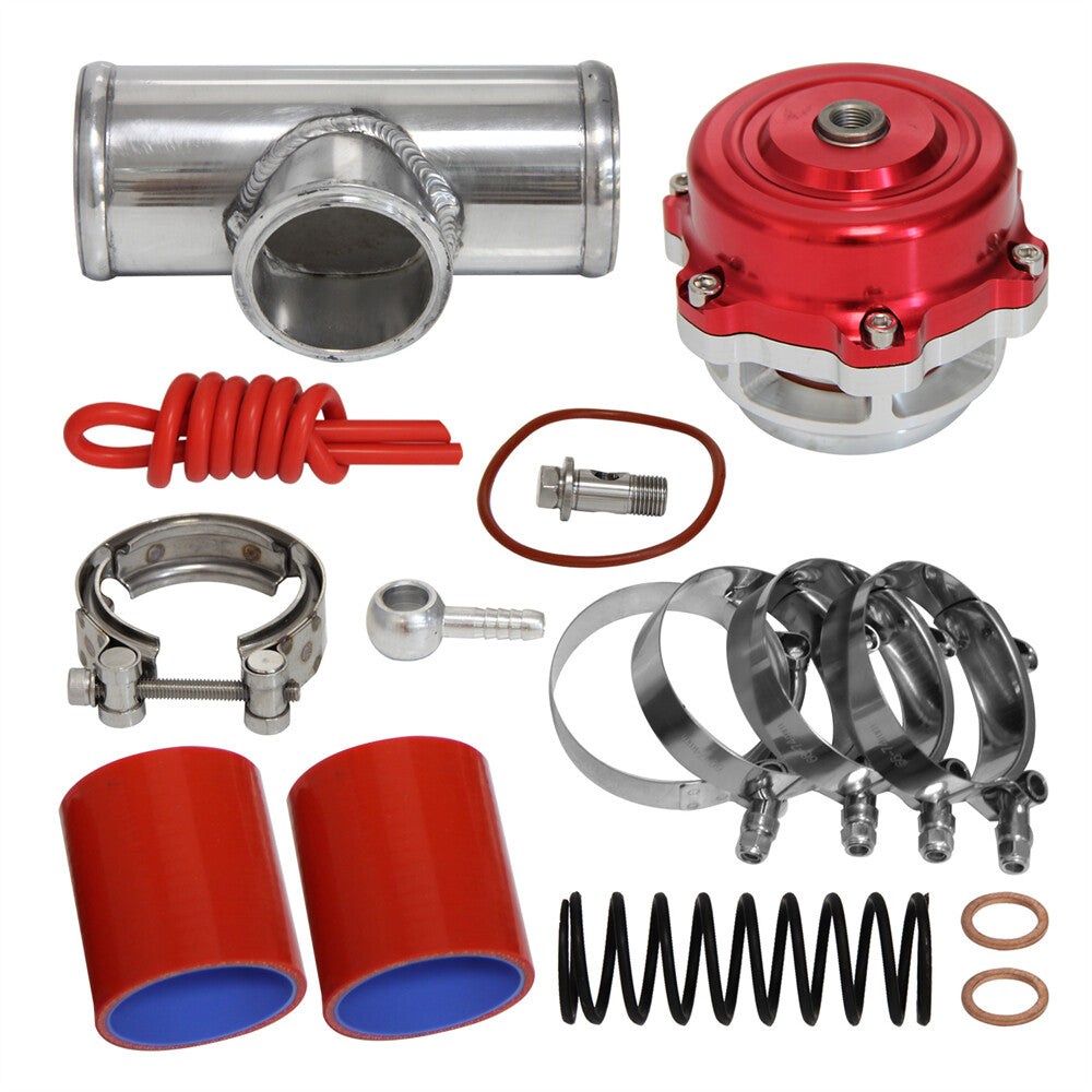 50MM 35PSI Boost V-Band Turbo Blow Off Valve BOV+2.36'' Flange Pipe Hose Kit Red