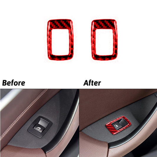 2X Red Carbon Fiber Rear Door Power Window Cover Trim for BMW X1 F48 2016-2018