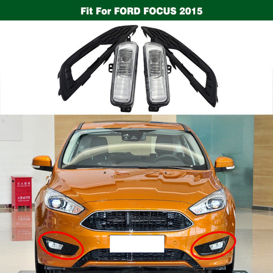 Clear Fog Driving Lamp Lights w/Gloss Black Sport Cover for Ford Focus 2015 2016